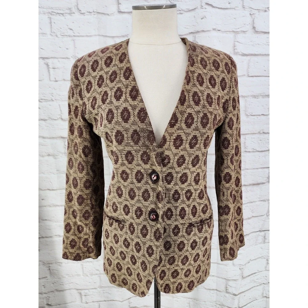 Vintage‎ Tapestry Jacket Blazer Size 4P Aztec Southwest Artsy Career Wool Blend